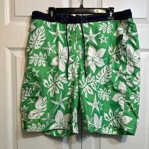 NWT CHAPS Ralph Lauren Swim Trunks SHORTS Size XL Green/Blue/White Drawstring